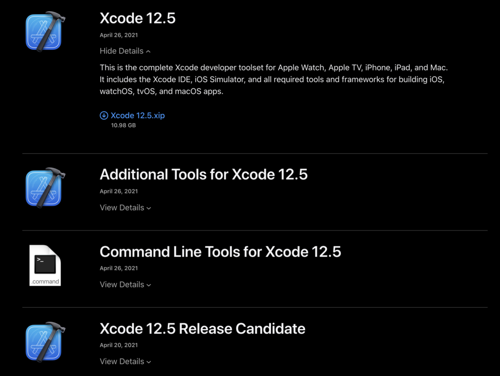 Xcode 12 포함 이전 버전 빠른 설치