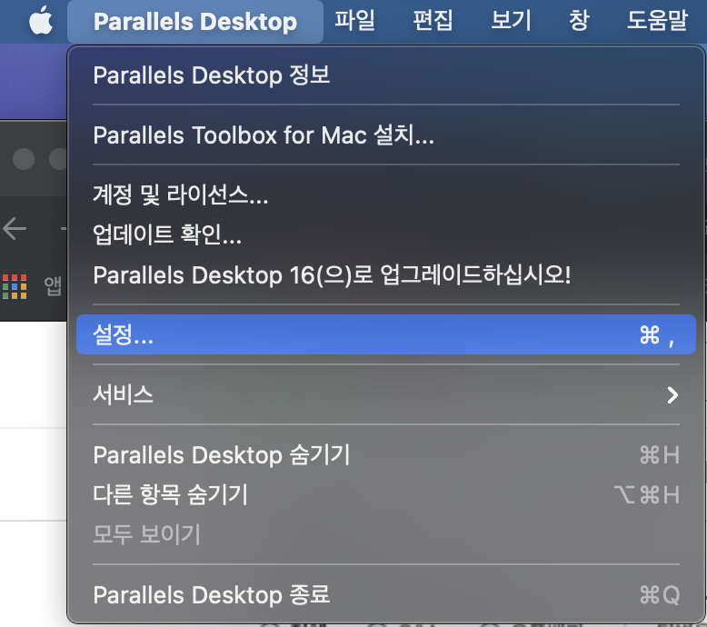 패러렐즈 설정 진입